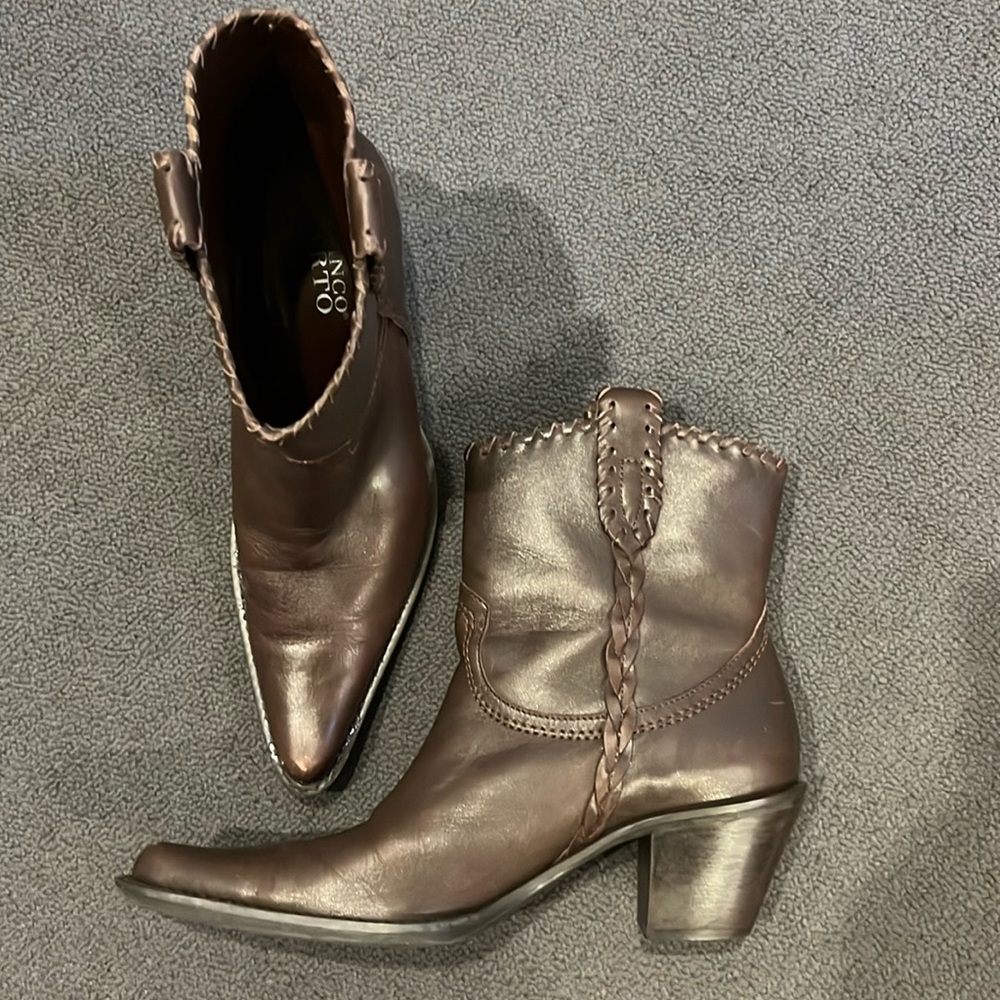 Dark brown leather braided trim shorty dress cowboy boots